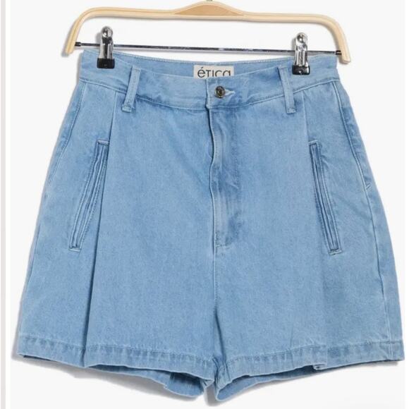 NWT Etica Max Pleated High Waisted Denim Shorts - Tailored Trouser - Anthro 29 - Picture 4 of 9